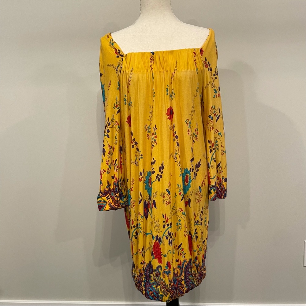 Paris Floral Long Sleeve Elastic Bubble Skirt Dress